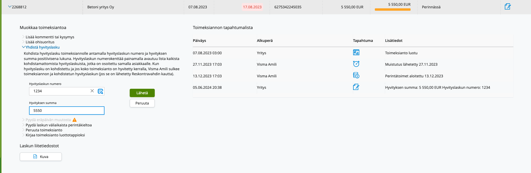 Receivables connect credit note