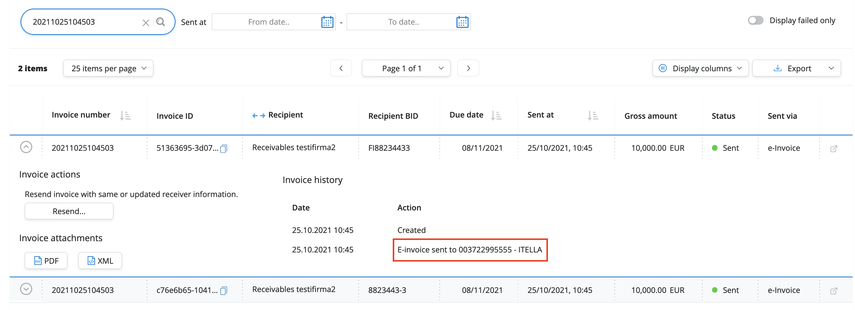 invoice details view